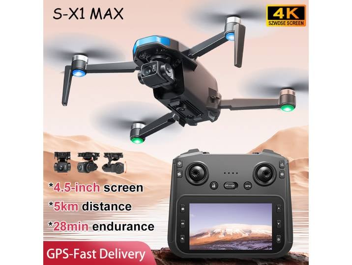 S-X1 MAX GPS Drone professionnel 4K caméra 3 axes cardan aérien FPV Drone de sécurité sans brosse avec grand écran de contrôle quadrirotor