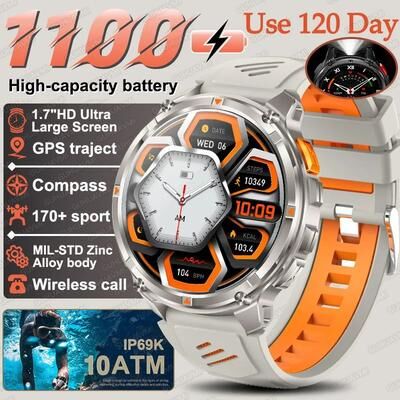 Inspired Living T Rex3 Pro Rugged Smartwatch With GPS & Ultra Long Battery gray orange