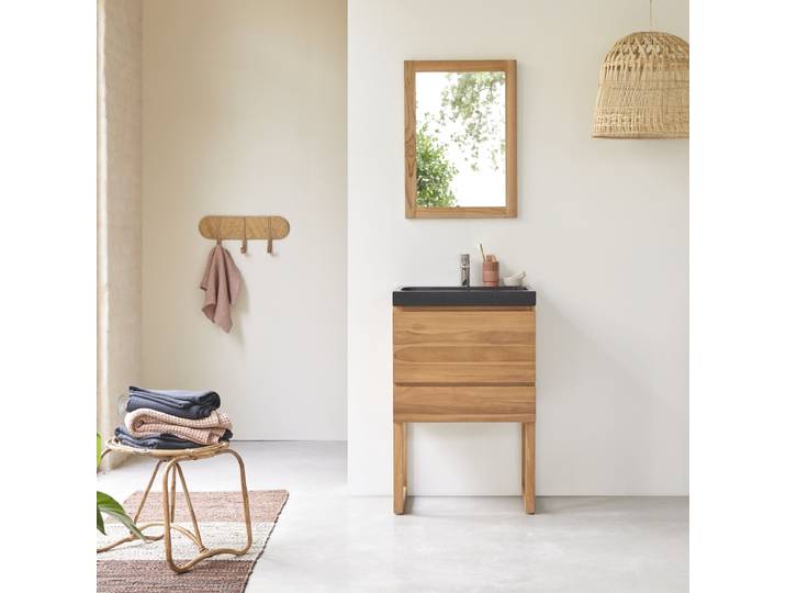Badezimmermöbel aus massivem Teakholz und Lavastein 60 cm Edgar - Hellbraun - Teak