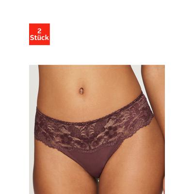 String NUANCE BY LASCANA "mit breitem Spitzenband, als Dessous-Set kombinierbar", Damen, Gr. 32/34, Spitze, braun (2x dunkelbraun), Spitze, Obermaterial: 85% Polyamid, 15% Elasthan, körpernah, Unterhosen String, sexy Dessous, sexy Unterwäsche