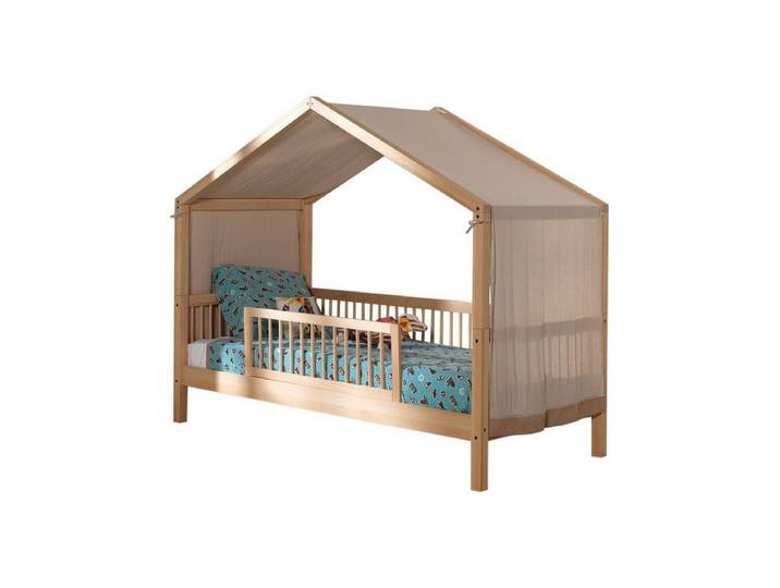58 aufm Kessel Kinderbett Hausbett Kelci 90x200 Textilhimmel Rausfallschutz Buche massiv natur (inkl. Versand, Lieferung bis Verwendungsstelle), Gemütliches Hausbett mit Himmel und zusätzlicher Sicherheit