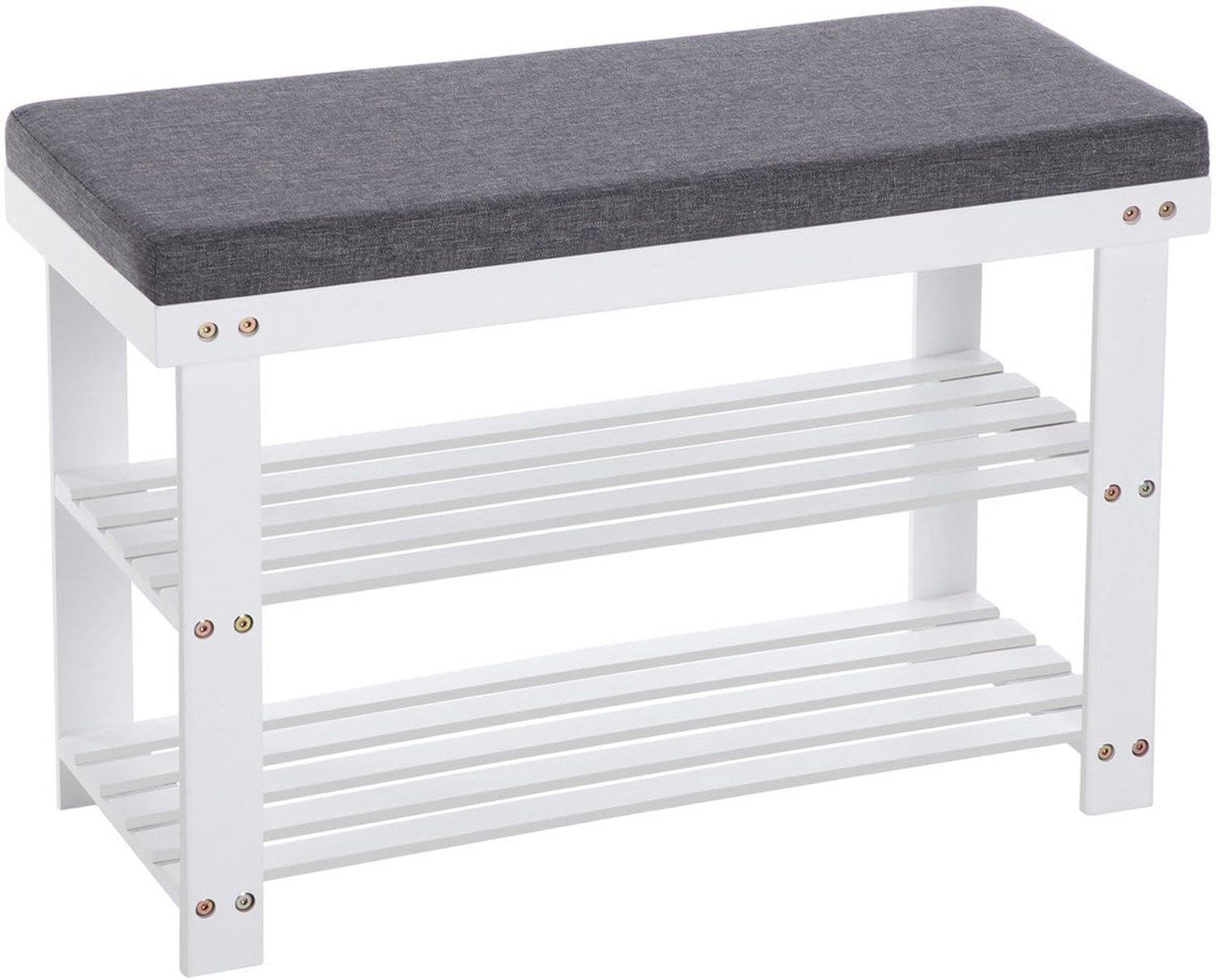 Klarven Schoenenrek Wit-Grijs - 2-laags Bamboe Schoenenrek - B/D/H: 71 x 29 x 49 cm
