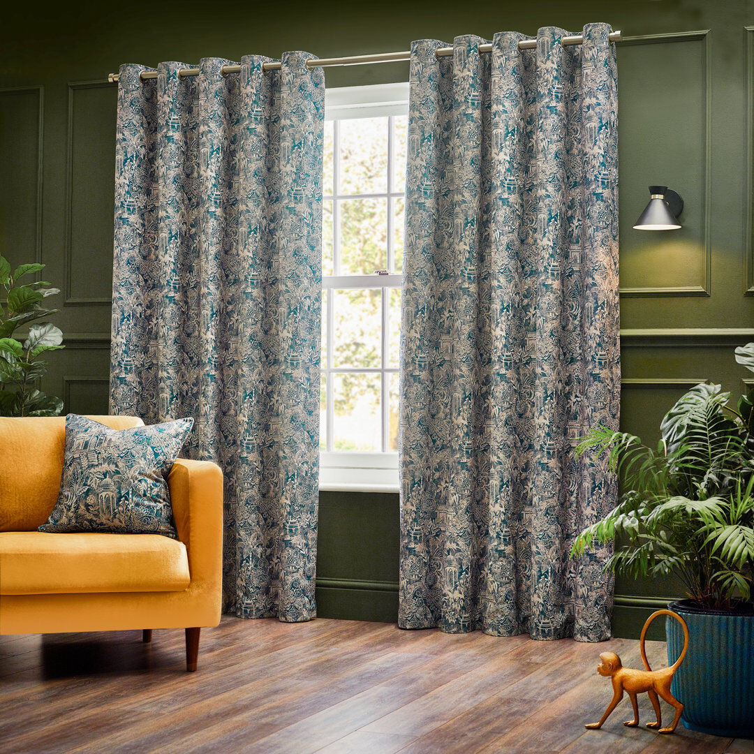 Wylder Bengal Room Darkening Curtain Pair Blue 229 W x 183 D cm