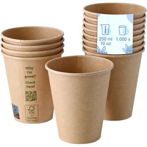Biozoyg Trinkbecher DHD04476, braun, Pappe, Einweg, für Heißgetränke, 0,25 l, 1000 Stück