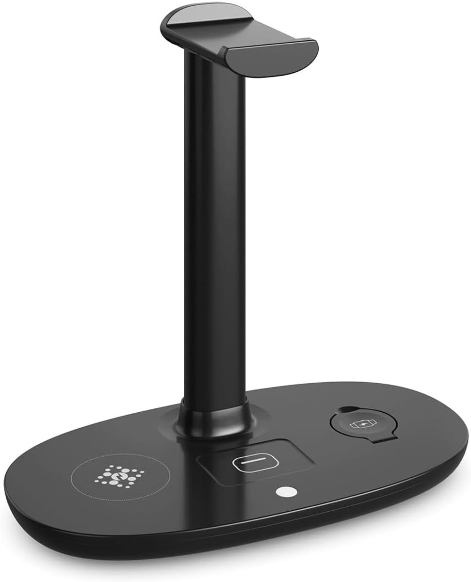 4-in-1 draadloos oplaadstation met hoofdtelefoonstandaard voor smartphones, smartwatches en draadloze hoofdtelefoons