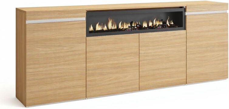 duehome Aparador de 4 puertas con chimenea integrada 203 cm Kavos - Roble Arena- Blanco