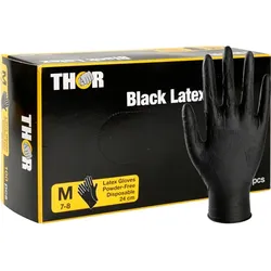 Latexhandschuhe Thor Black Einmalhandschuhe schwarz M 100er Gr. 7-8, puderfrei, unsterile Latexhandschuhe, 100 St./Box