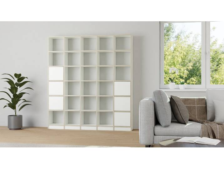 Wohnwand mit Türen - Wohnregal wie vom Schreiner Premium Dekore Weiß Multiplex Kante