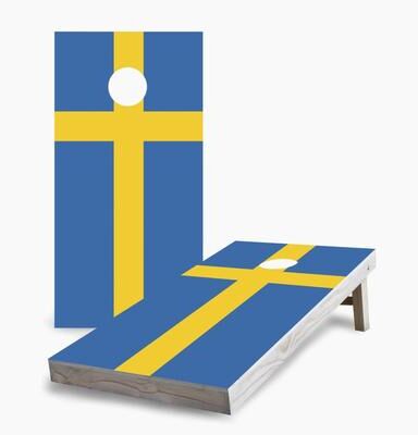 Skip's Garage Swedish Flag Cornhole Boards
