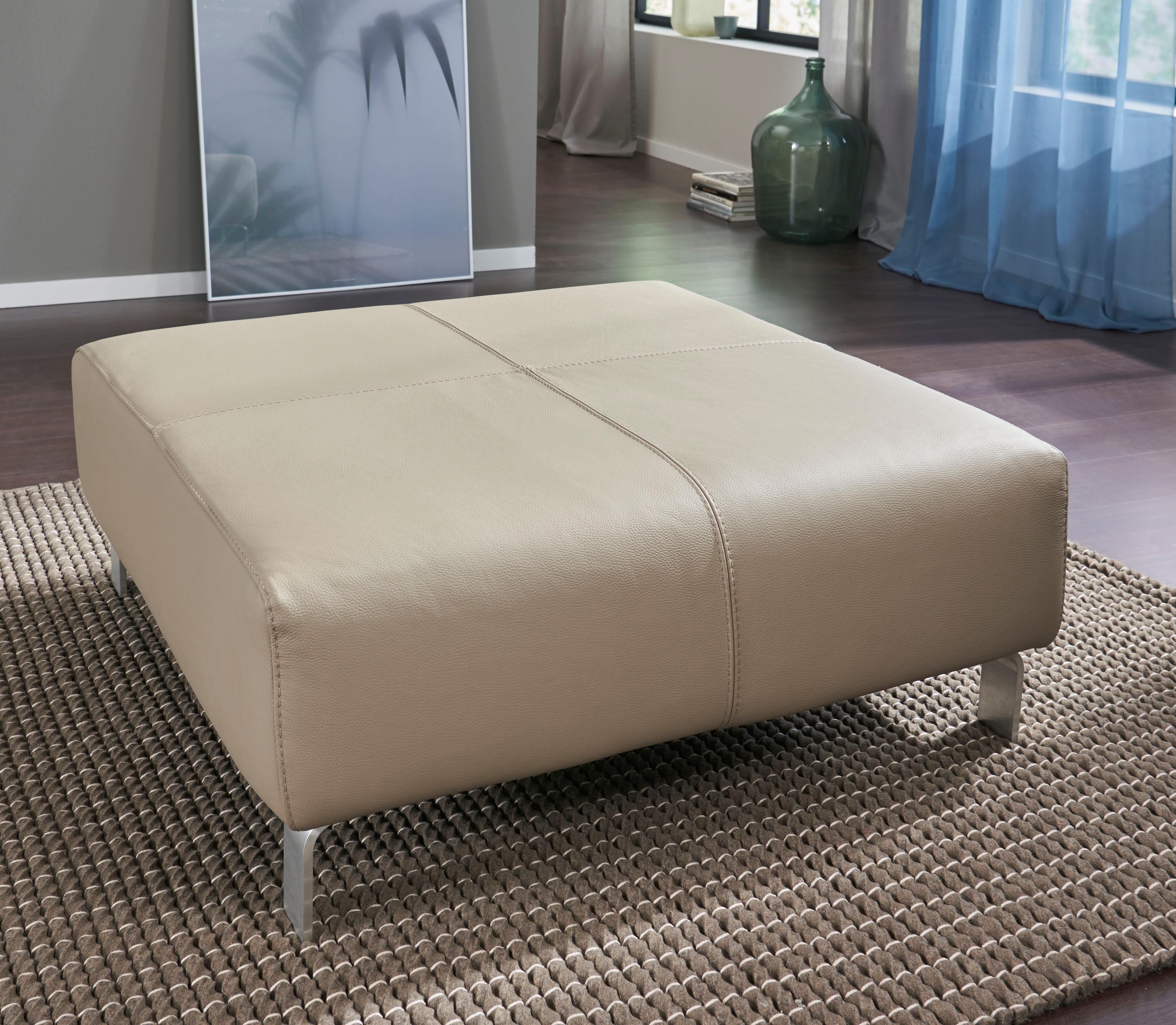 Hocker CALIA ITALIA "Simon", beige (biscotto), B:97cm H:40cm T:97cm, Leder SORRENTO, pigmentiertes Glattleder;Leder BULL, pigmentiertes Dickleder, Hocker, Hocker biscotto B/H/T: 97cm x 40cm x 97cm, Leder BULL