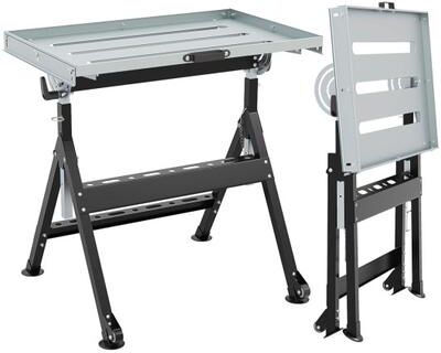 Costway Folding Welding Table Welding Workbench with 2 Fixed Wheels 4-Level Height-Black