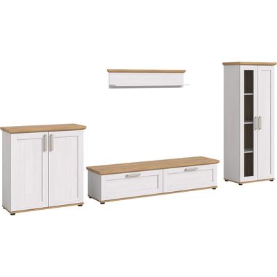Wohnwand HOME AFFAIRE "Cosenza", weiß (sibu lärche nachbildung), B:336cm H:161cm T:40cm, Kastenmöbel-Sets, Wohnwand, Cosenza, Breite: 336 cm, Vitrine, Highboard, Lowboard, Wandboard