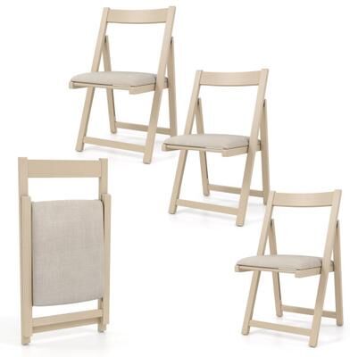 Costway Folding Upholstered Dining Chair Set of 4 with Curved Backrest-Beige