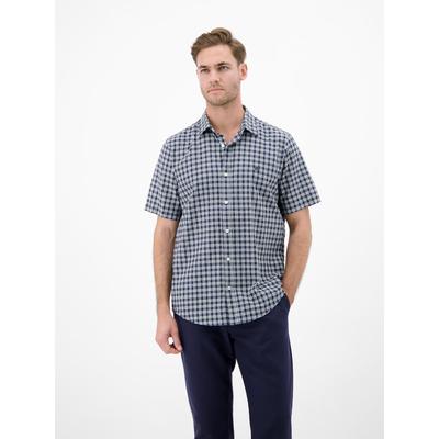 Kurzarmhemd LERROS "Kariertes Kurzarmhemd in Seersuckerqualität", Herren, Gr. XL, Normalgrößen, blau (classic navy), 99% Baumwolle, 1% Elasthan, Hemden