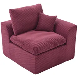 OKWISH Einzelsofa 101x102x84 minimalistisch Komfort Couch Wohnzimmer Sitzsofa Cordstoff langlebig mit Kissen Weinrot