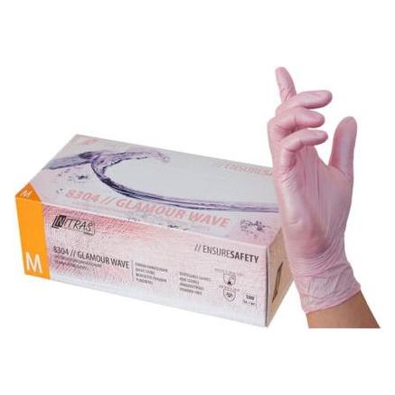 Medical Care Dental NITRAS GLAMOUR WAVE, Nitril-Einmalhandschuhe, rosa (Farbcode: 6300), perlmuttfarben, unsteril, Rollr (M) (8304 M)