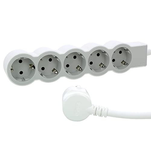 Legrand Platte stekkerdoos met 5-voudig stopcontact, 1,5 meter kabellengte, ultrawit/grijs, 694555