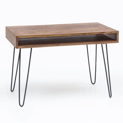 Massivholz Sheesham Schreibtisch Retro - Industrial Look, Große Tischplatte, Haarnadelbeine. 110x60x76 cm | Kadima Design