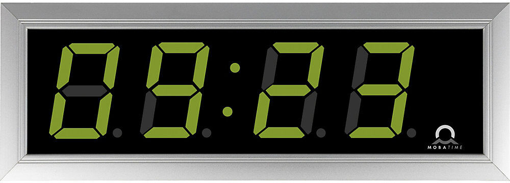 kaiserkraft LED-Digitaluhr, HxBxT 118 x 333 x 39 mm, silber, grüne LED