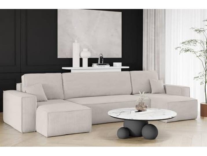 Fun Möbel Wohnlandschaft Schlafsofa Sofa Maris in Stoff Poso (Altweiß)