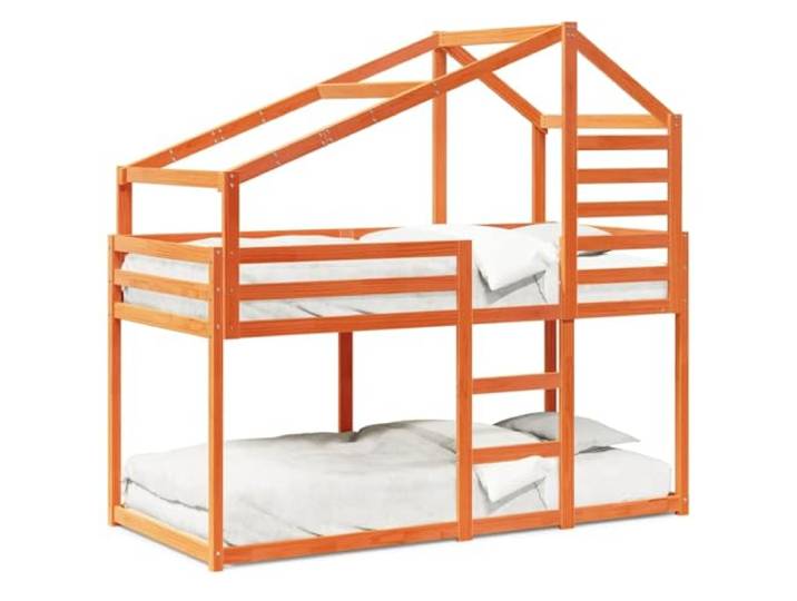 PUGYNBK Bett mit Dach aus Massivholz, Kiefer, Braun, 80 x 200 cm Kinderbett, Sicherheitsgeländer, seitliche Klapptür, Lattenrost im Lieferumfang enthalten, Matratze nicht im Lieferumfang