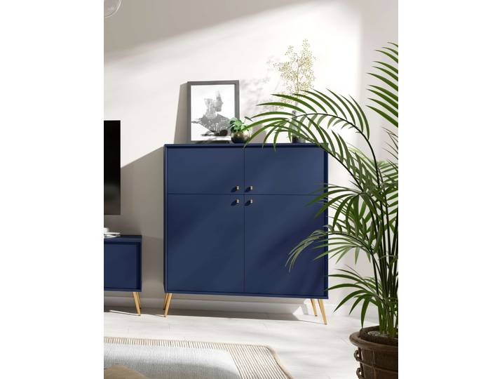 Sideboard HOME AFFAIRE ROMILDA Kommode mit 4 Türen, 6 Fächer, B/T/H: 105/40,5/122 cm , blau (dunkelblau), B:105,4cm H:122,4cm T:40,5cm, Melamin, Sideboards, Sideboard, Kommode mit goldenen Akzenten, 4 Einlegeböden, viel Stauraum