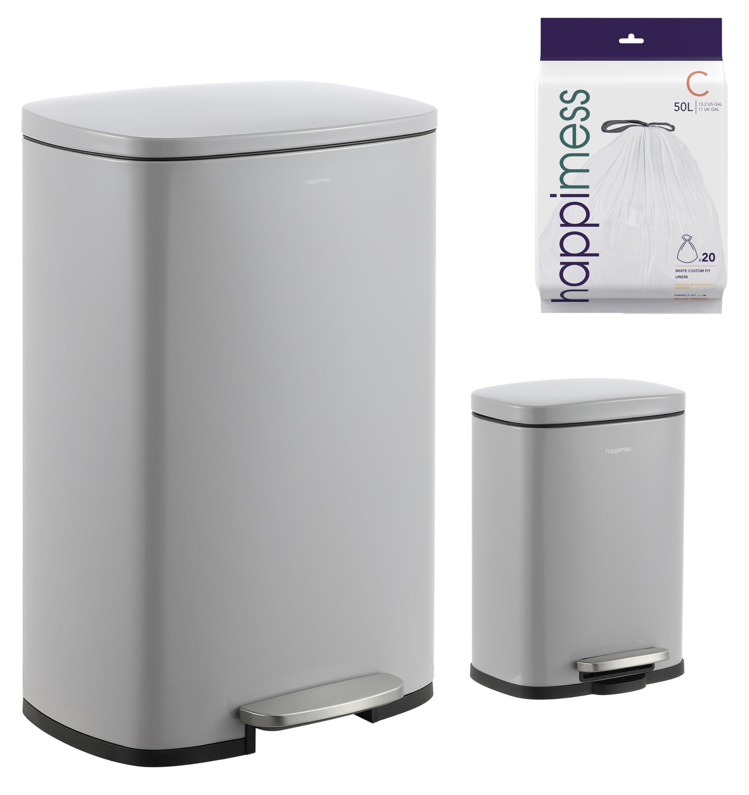 Abfalleimer 50 L mit Softclose-Deckel und Mini-Eimer, Edelstahl