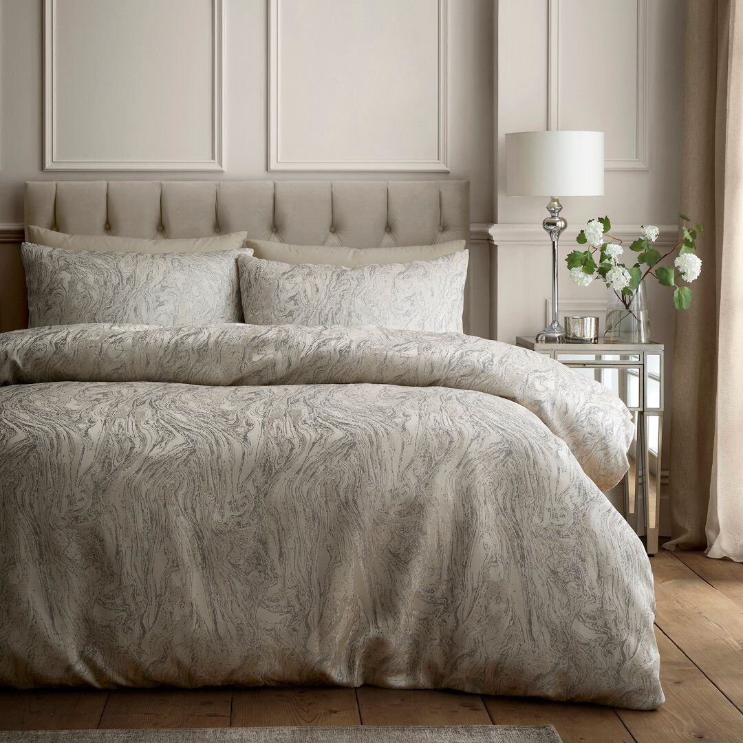 Soiree Marble Jacquard Polyester Abstract Duvet Cover Set Natural King Size Bed (230 x 220 cm)