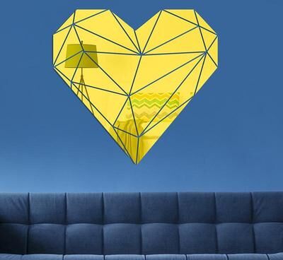 Inspired Deals 27 Piece Acrylic Mirror Wall Stickers Heart Wall Decor Set With Self Adhesive 3D DIY Design gold