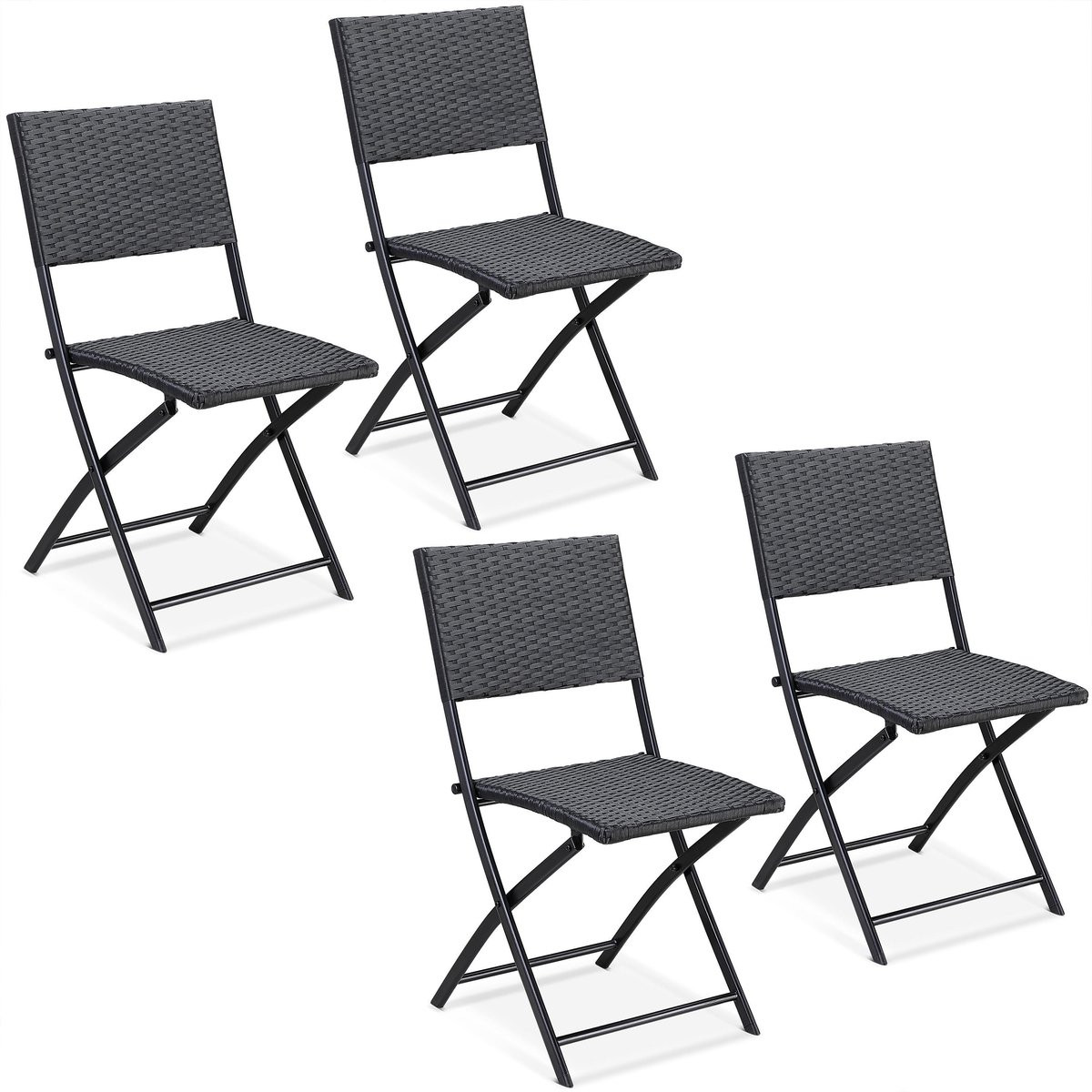 Casaria Set van 4 Polyrattan Klapstoelen - Weerbestendig - Zwart