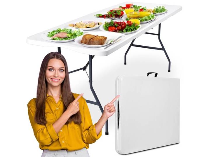Table de traiteur BALI WHITE pliable en valise 180 cm blanche