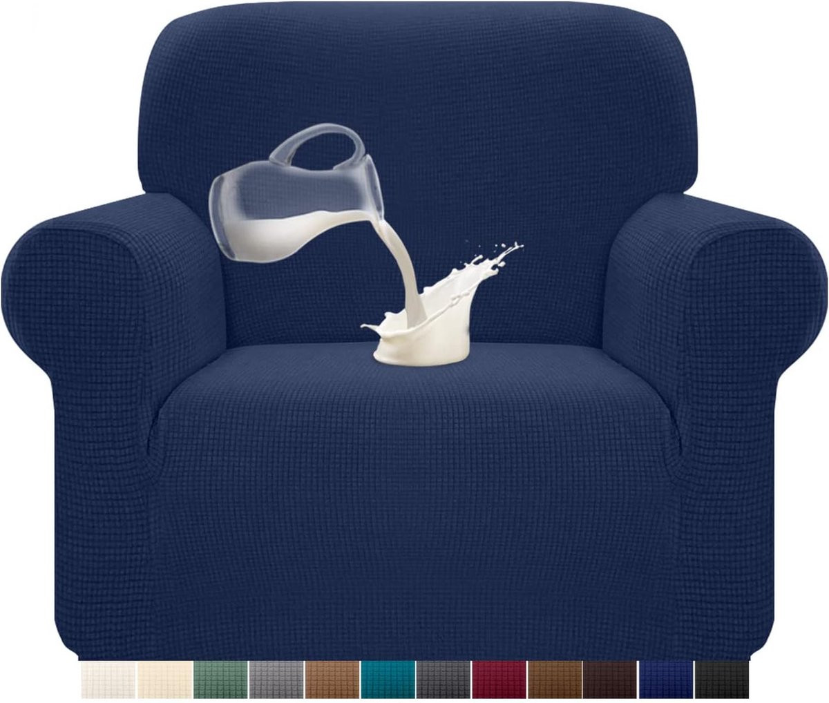 Donkerblauwe elastische bankovertrek voor 1-zits bankhoes met jacquard patroon en anti-slip schuimstof