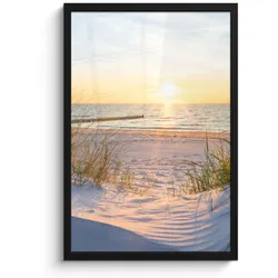 POSTER MIT RAHMEN Strand - Sonne - Düne - Gras - Sand - Horizont Bilder mit Rahmen 40x60 cm