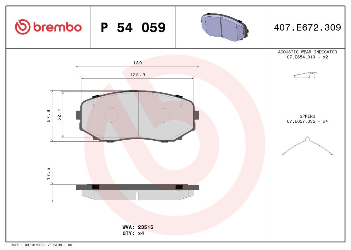 Bremsbelagsatz BREMBO P 54 059, Vorne