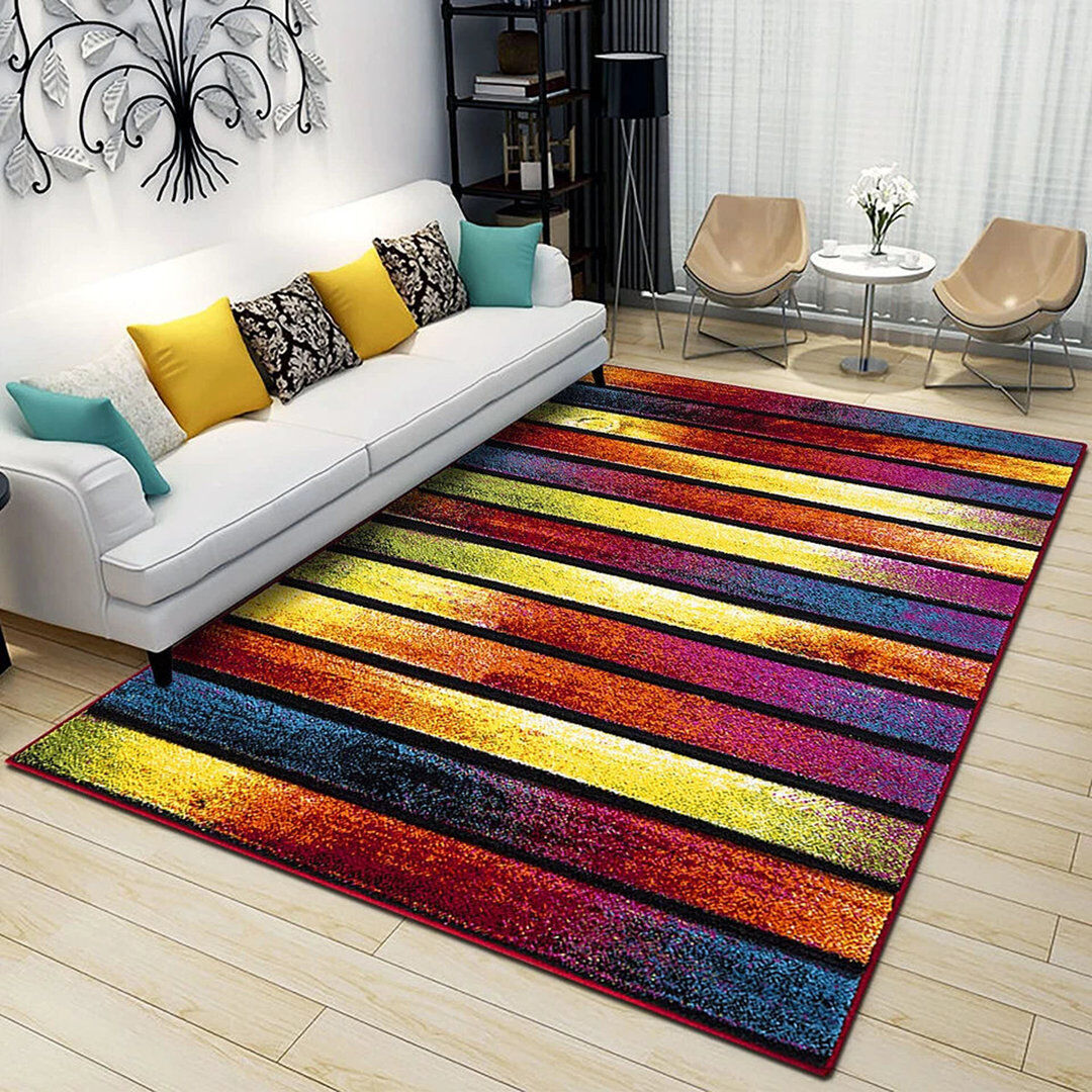 Latitude Run Striped Polypropylene Rug & Runner – Modern Soft Pile, Easy Clean, High Traffic Area Carpet Stripes Rectangle 160 x 230cm