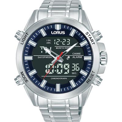 Digitaluhr LORUS, silber (silberfarben, schwarz, blau, schwarz, blau), Armbanduhren, Herren, silberfarben, Digitaluhr, Quarzuhr, Armbanduhr, Herrenuhr, Edelstahlarmband, digital, analog