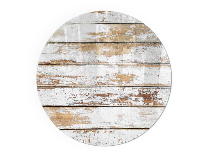 Tulup Kaminbodenplatte Ø 100 cm - Ein beschädigtes Holzbrett, Weiß, Glas, Rund, 100x100x0.4 cm, Elektrogeräte, Heizgeräte, Elektrokamine