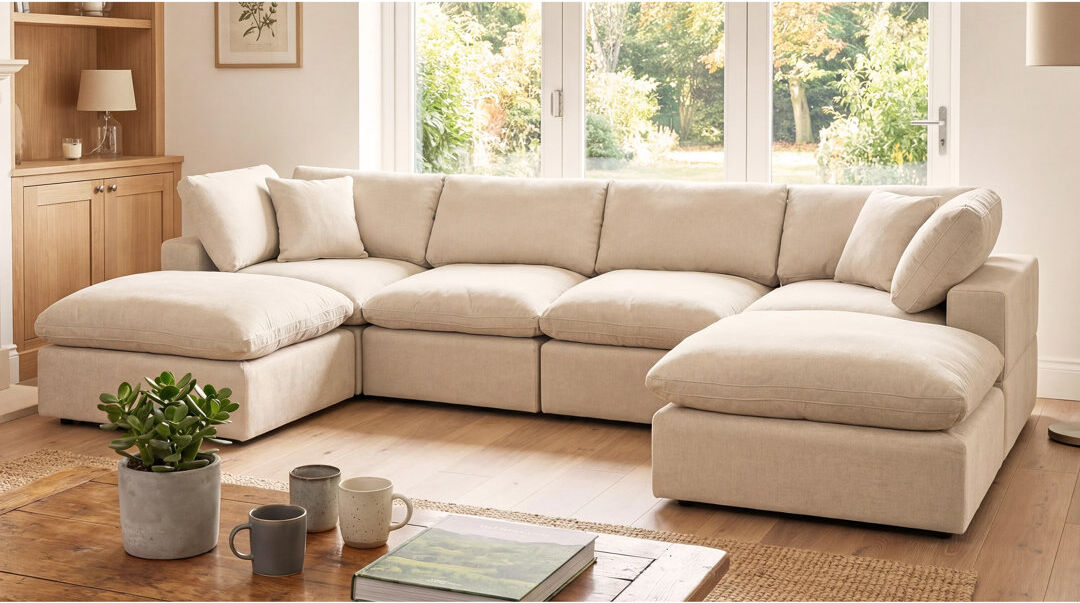 Ebern Designs Sahian U-Shaped Modular Corner Sofa Oat 4 Seater