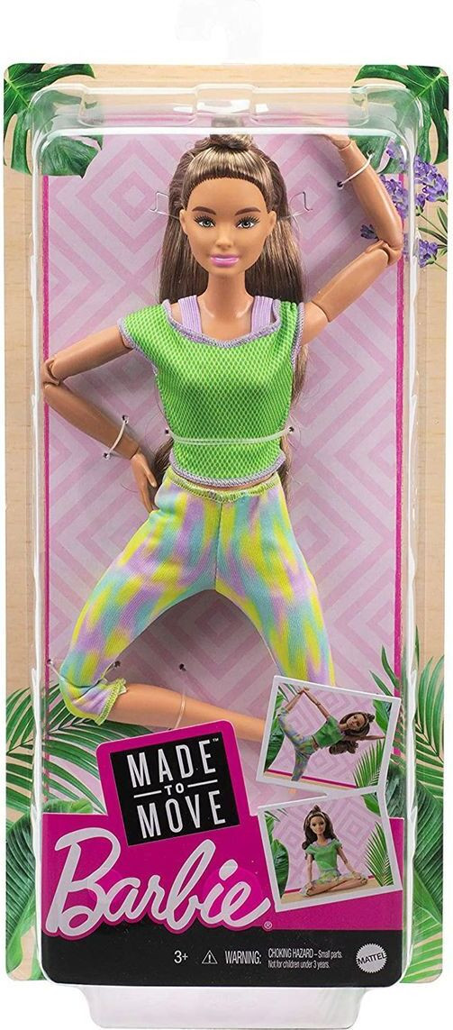 Mattel Barbie Made to Move pop met bruin haar en groene yogakleding set