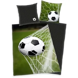 Herding Young Collection Bettwäsche Fußball 80x80cm, 135x200cm - schwarz|weiß|grün - 80x80/135x200cm