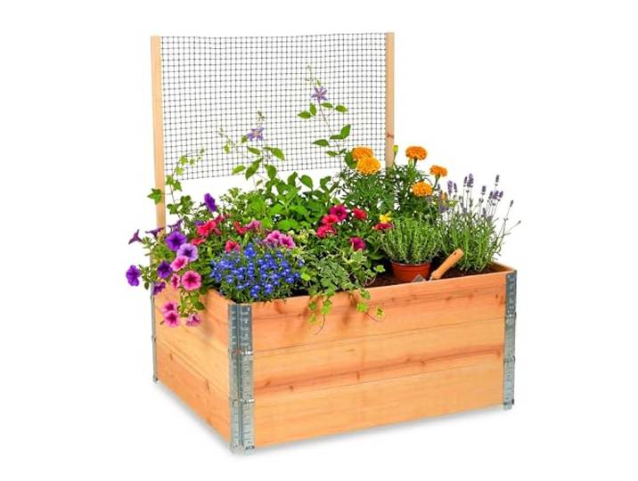 Relaxdays Bac Potager surélevé modulaire avec Treillis\, Bois\, pour Plantes grimpantes\, 118x120x80 cm\, Naturel