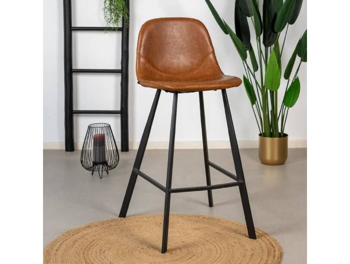 Tabouret de bar industriel marron en éco-cuir - Bronx71 - Logan - Cuisine - Métal - Intérieur