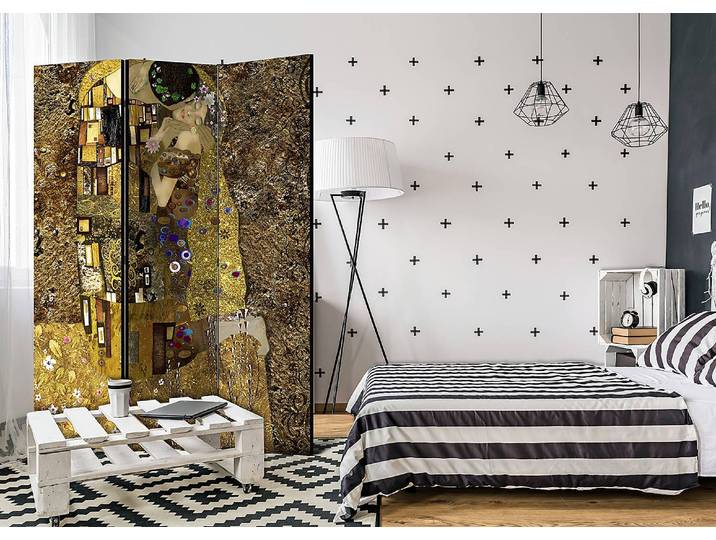 Paravent Golden Kiss Akustik Vlies auf Massivholz Gold 135 x 172cm