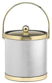 Kraftware Sophisticates with Polished Gold 3-quart Ice Bucket with Metal Cover, Bands and Bale Handle