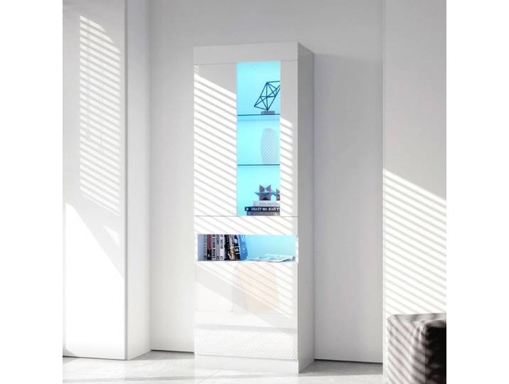 Vitrine Armoire 50x40x180 cm avec Éclairage Led 16 Couleurs Vitrine de Rangement Vitrine Salle a Manger Vitrine LED Blanc