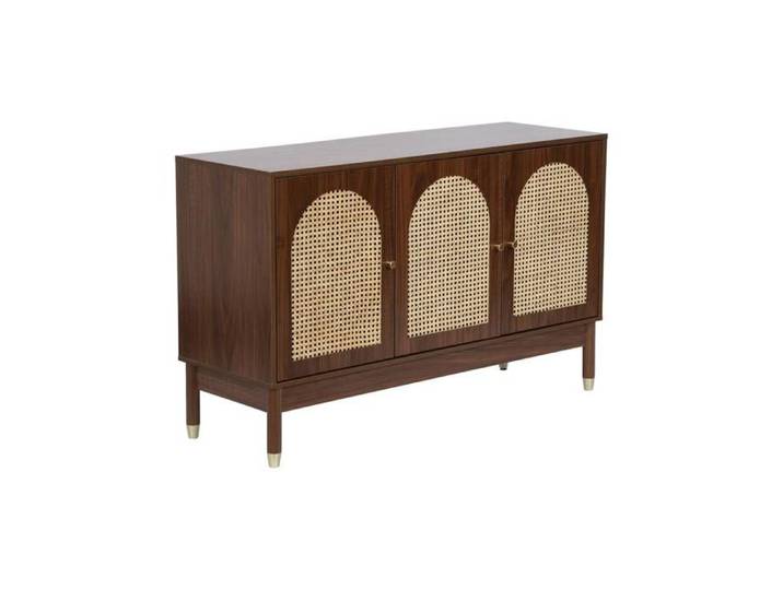 Buffet décor bois et cannage 3 portes teinte noyer - Judith