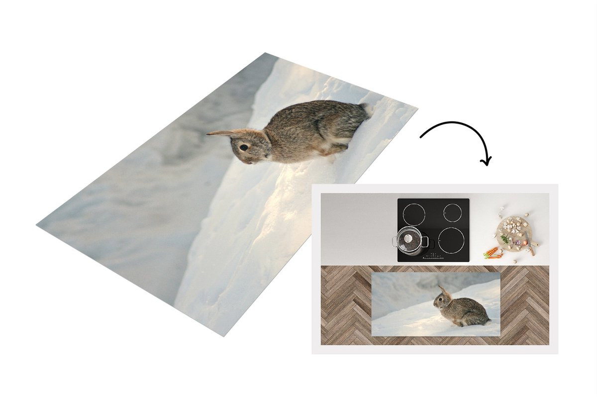 KitchenYeah Keukenloper Vinyl - Konijn Sneeuw - 120 x 60 cm
