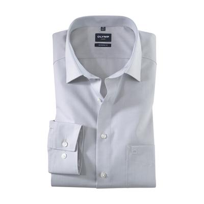 Businesshemd OLYMP "Luxor modern fit", Herren, Gr. 48, N-Gr, grau (silbergrau), Web, Obermaterial: 100% Baumwolle, modern fit, Hemden