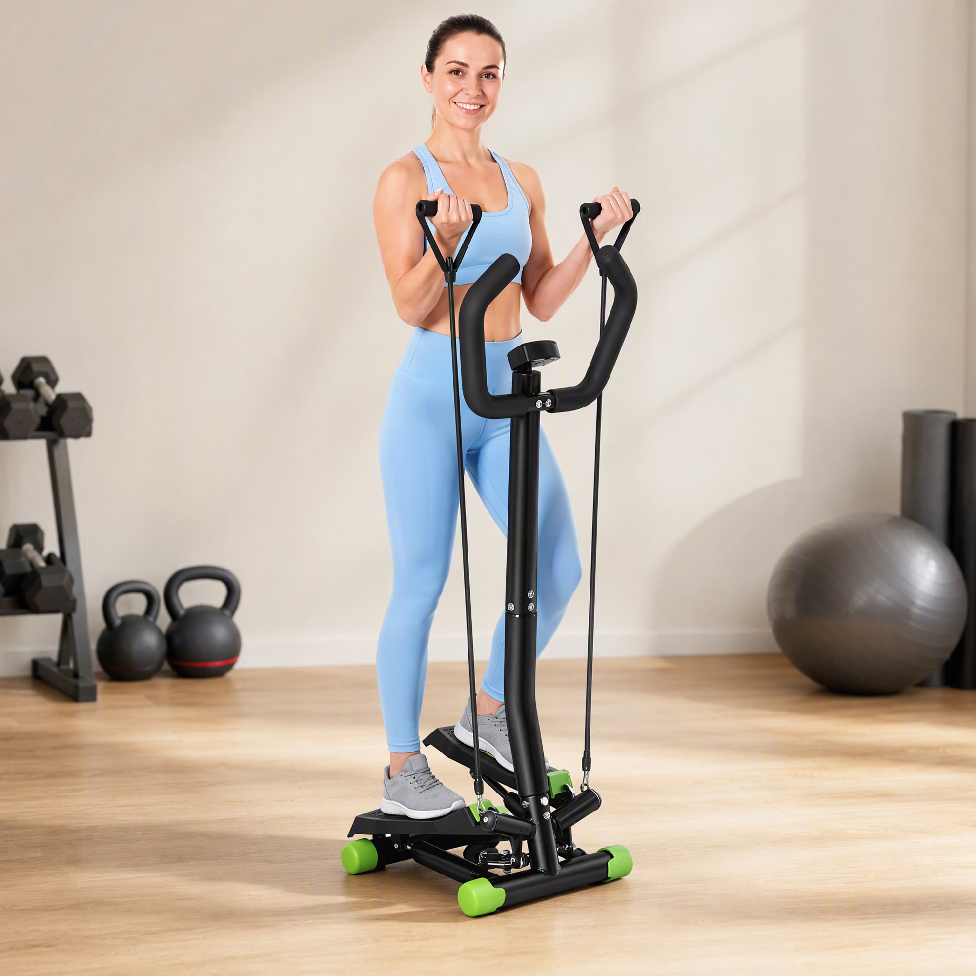 Homcom Stepper Professionale Fitness, Attrezzo Fitness, Stepper per l’Allenamento di Gambe e Glutei con Manubrio e Corde, 40x48x118cm