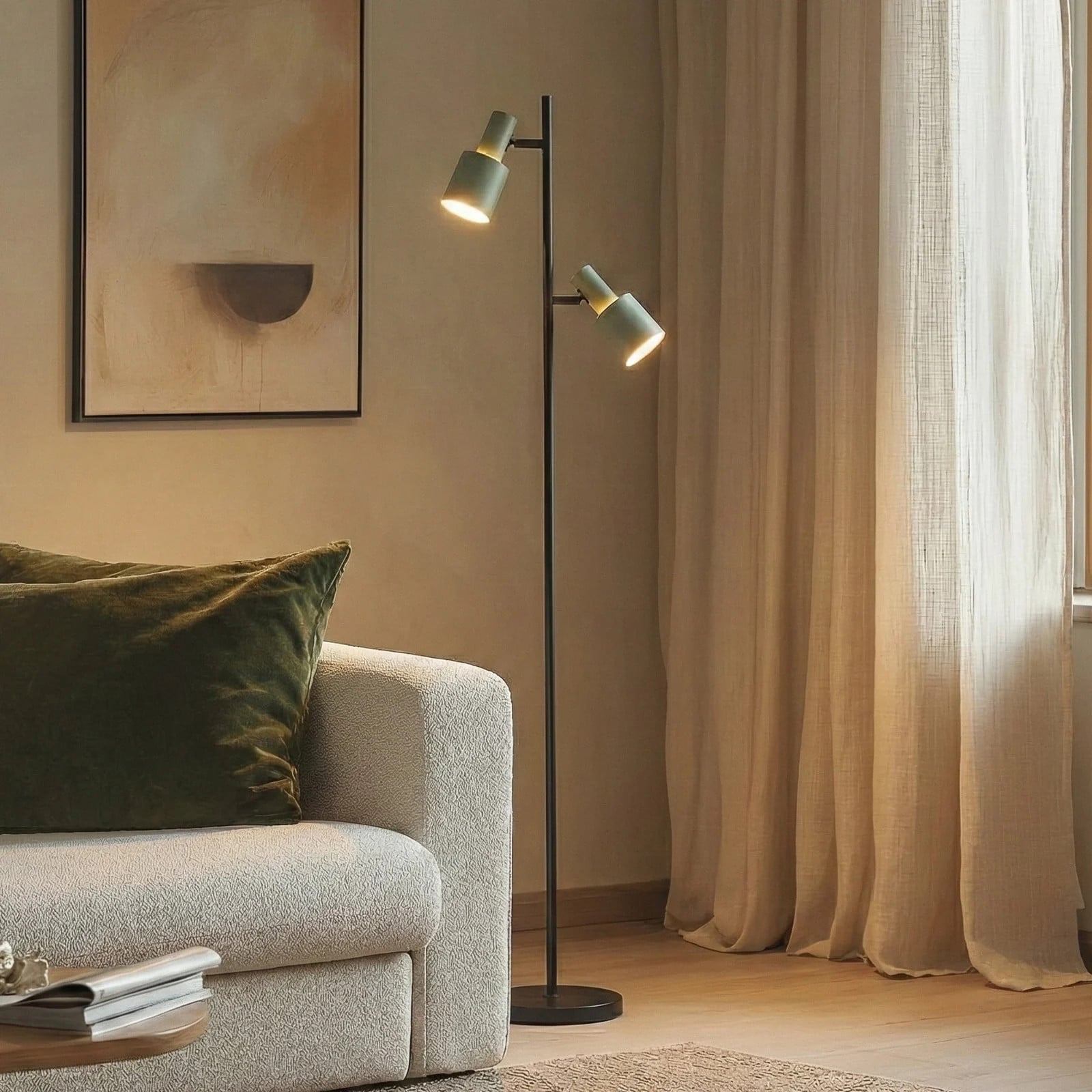 Lindby Ovelia Vloerlamp Green/Black - Modern Metaal - Hoogte: 155 cm